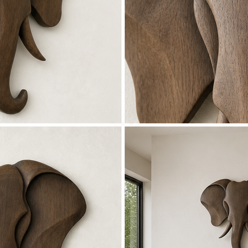 Elephant Line Wood Sculpture