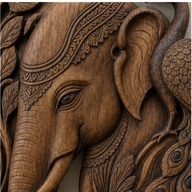 Elephant Peacock Rosewood Wall Art