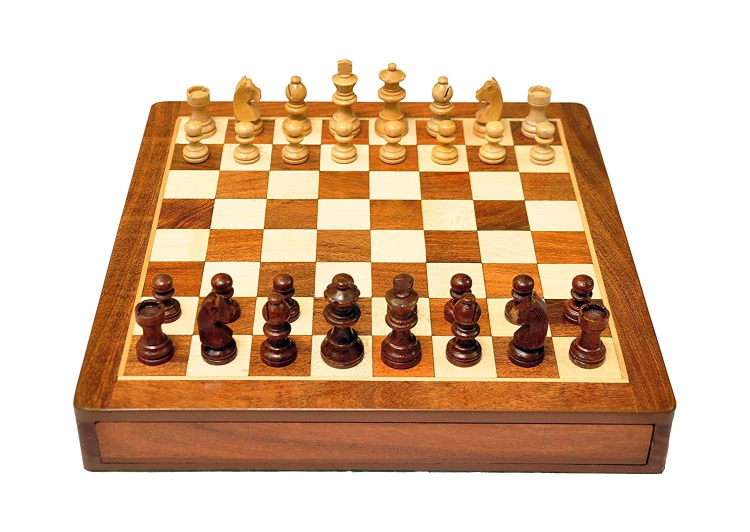Handcrafted Mango Wood Chess Set  Staunton Pieces, Storage Drawer