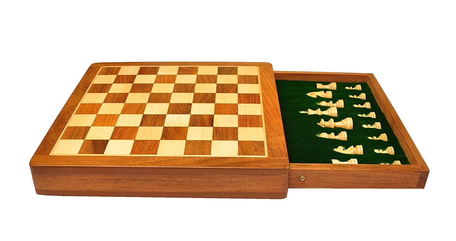 Handcrafted Mango Wood Chess Set  Staunton Pieces, Storage Drawer