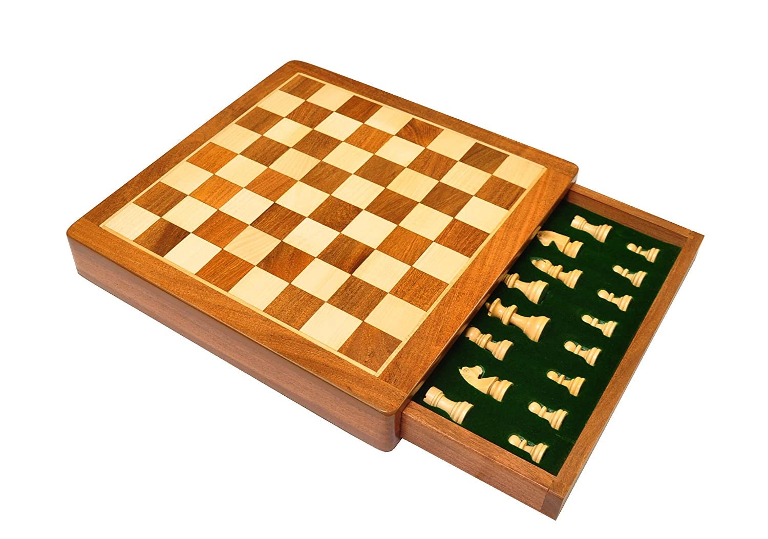 Handcrafted Mango Wood Chess Set  Staunton Pieces, Storage Drawer