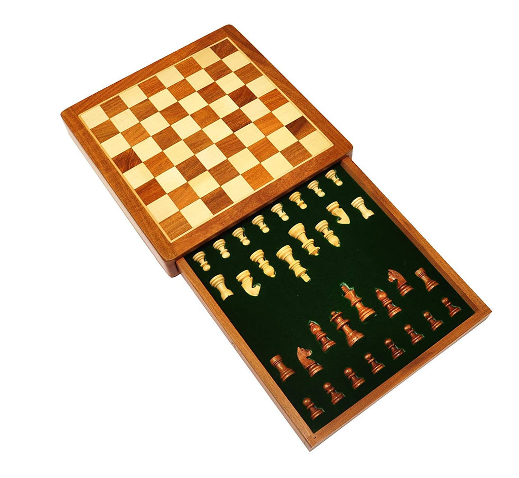 Handcrafted Mango Wood Chess Set  Staunton Pieces, Storage Drawer