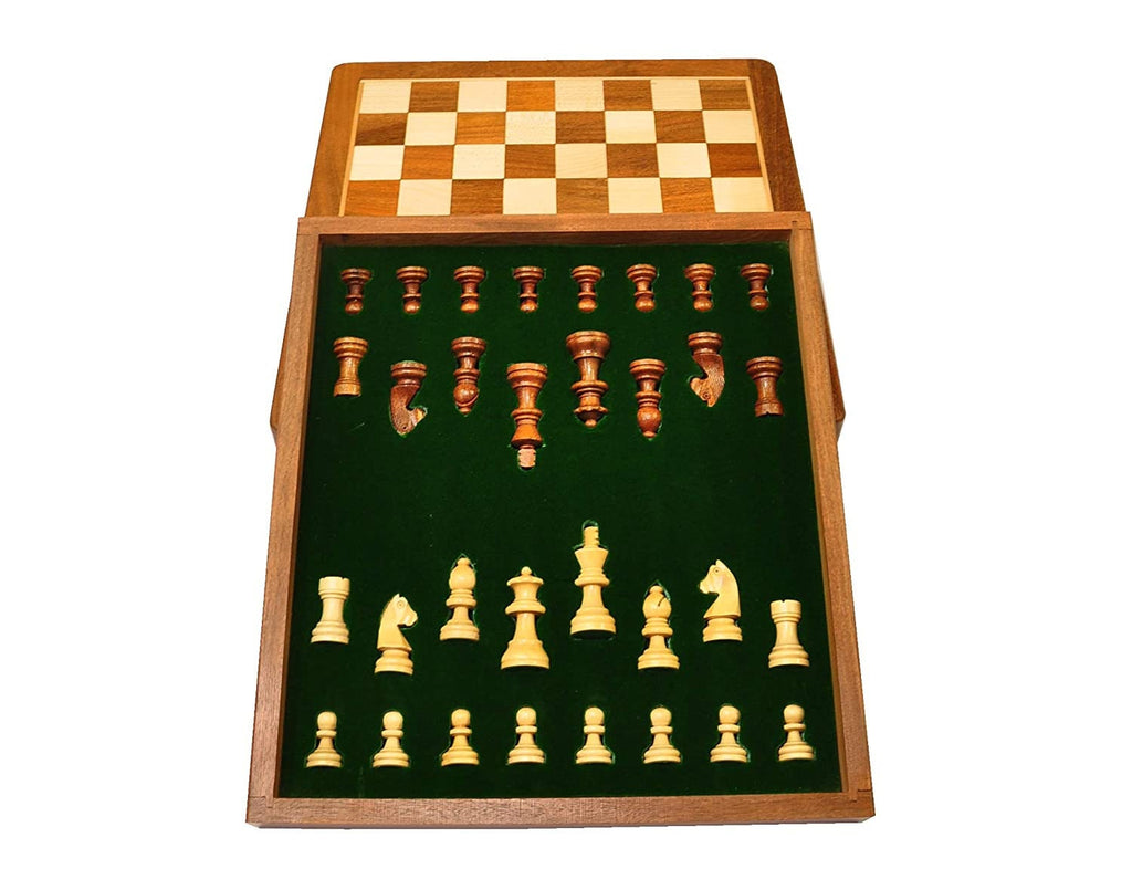 Handcrafted Mango Wood Chess Set  Staunton Pieces, Storage Drawer