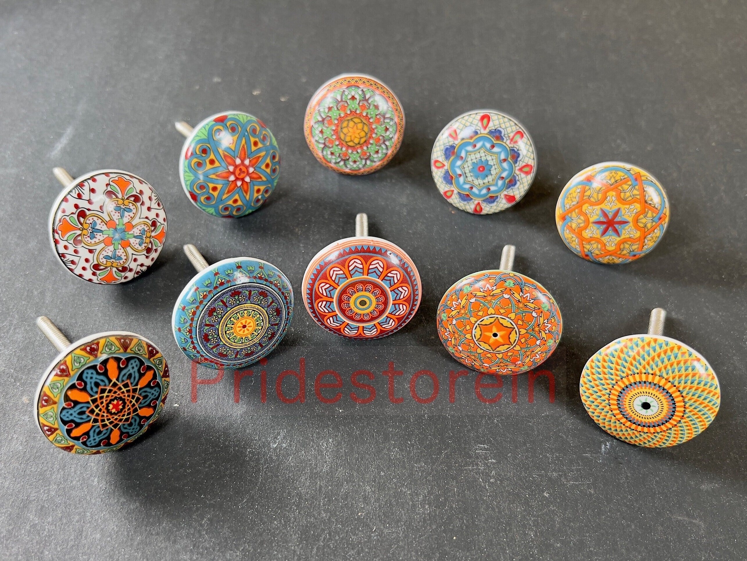 Red Mandala Cabinet Knobs Set