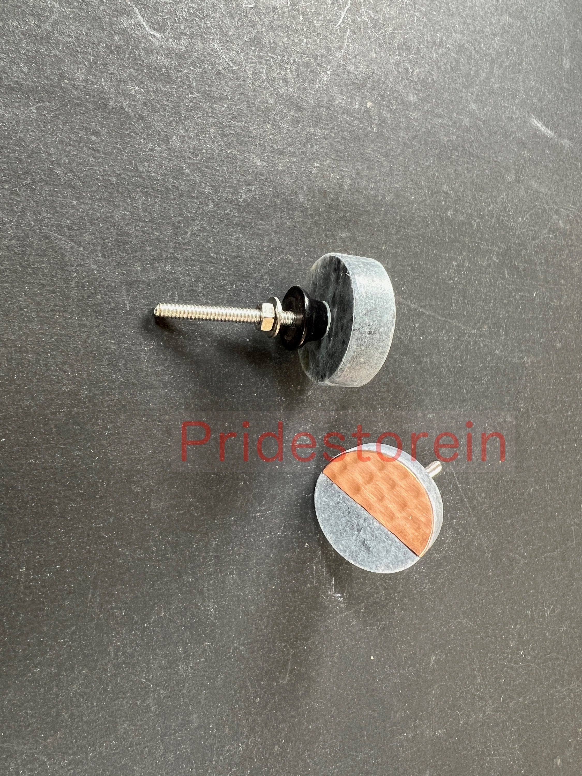 Handmade Brass and Marble Square Drawer Knob  Modern Cabinet Pull