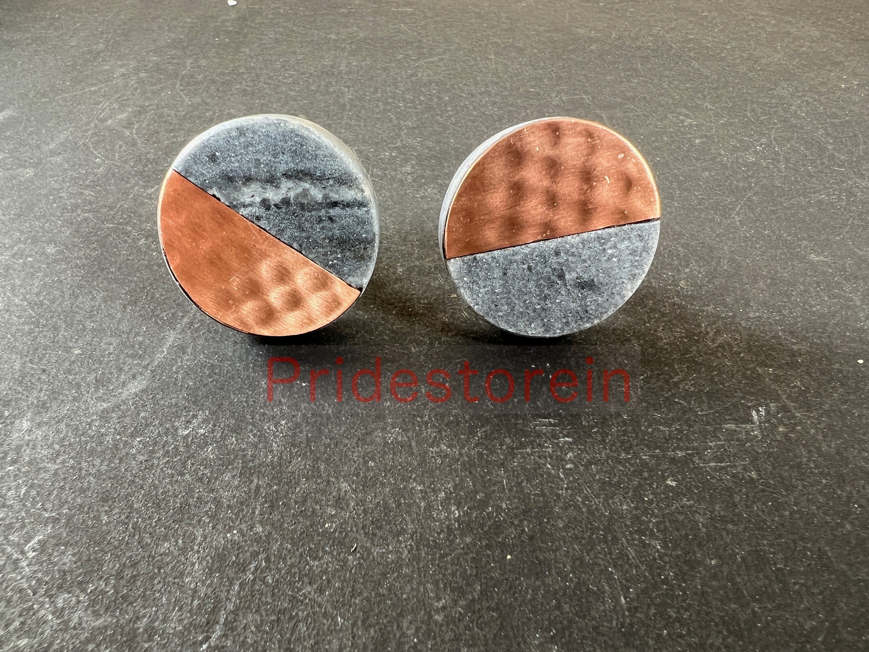 Handmade Brass and Marble Square Drawer Knob  Modern Cabinet Pull