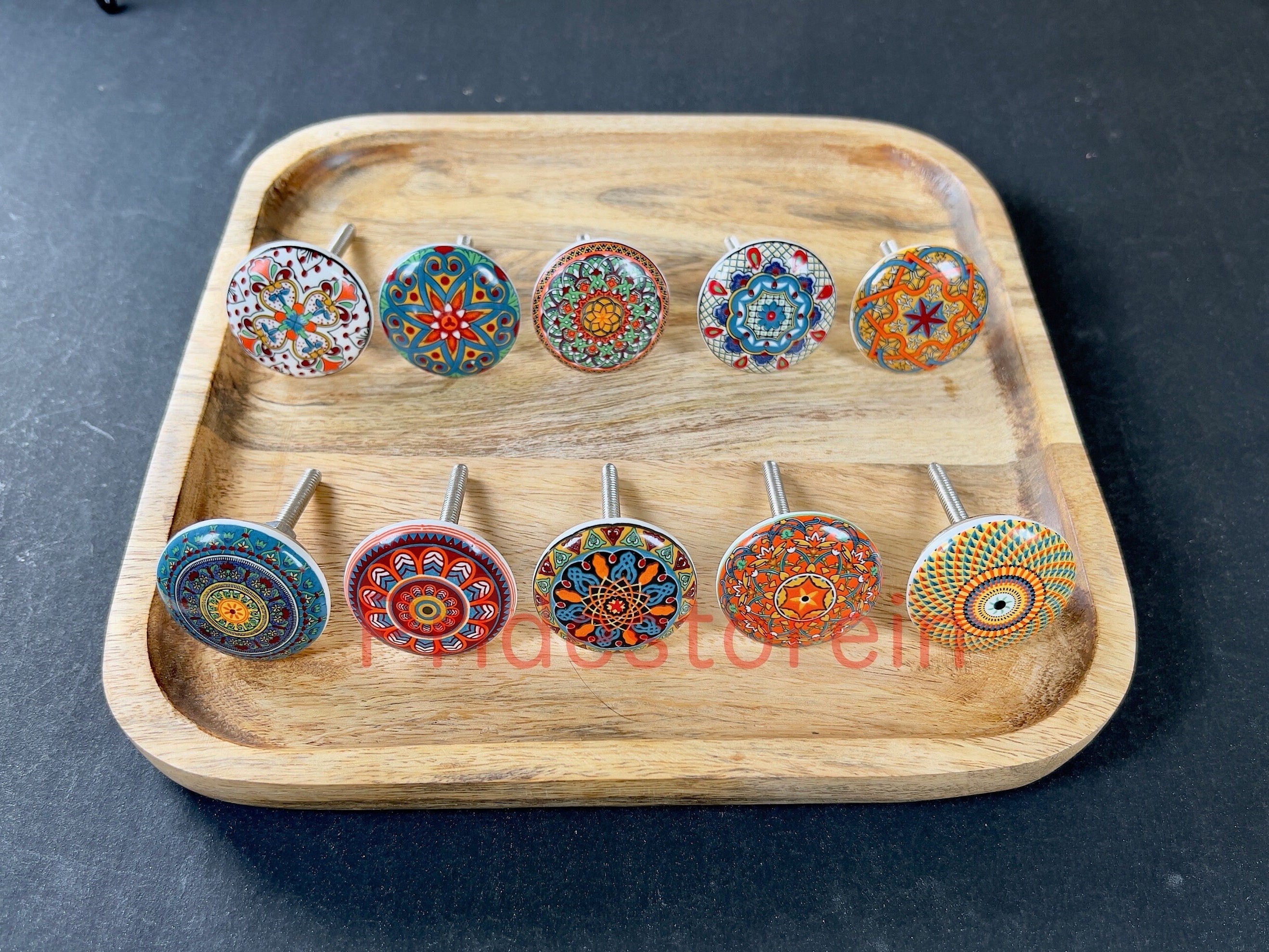Red Mandala Cabinet Knobs Set