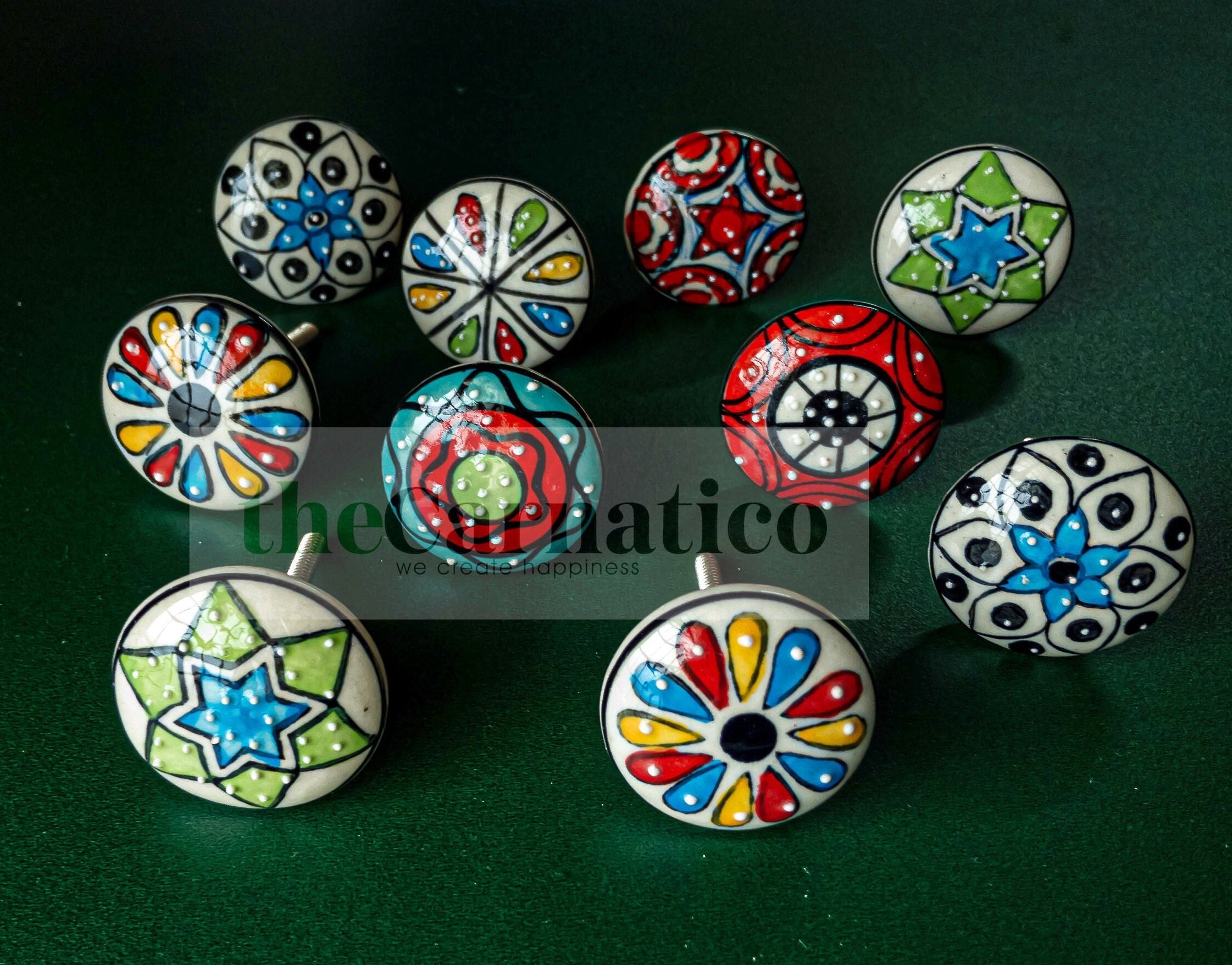 Colorful Ceramic Knobs Set 10pc