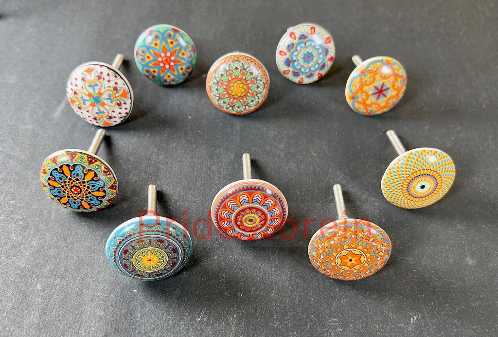 Mandala Ceramic Cabinet Knobs - Set of 10