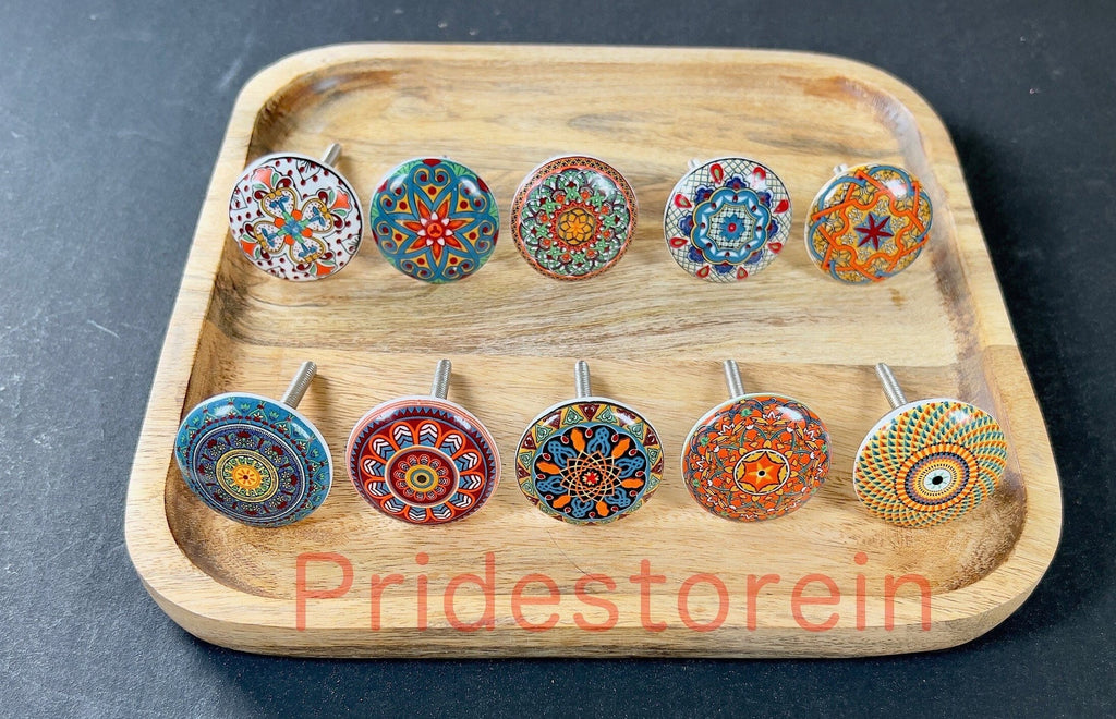Mandala Ceramic Cabinet Knobs - Set of 10