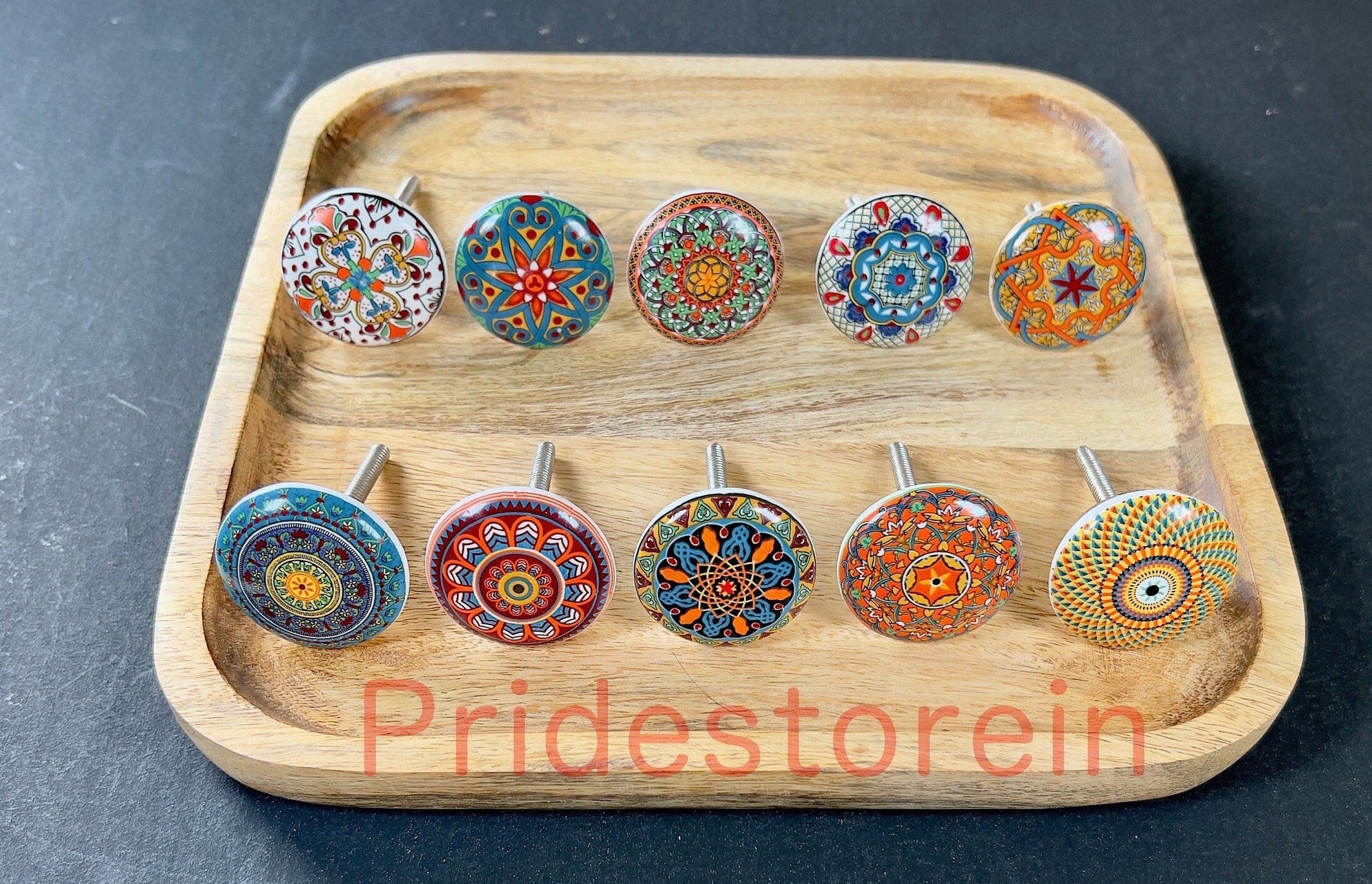 Mandala Ceramic Cabinet Knobs - Set of 10
