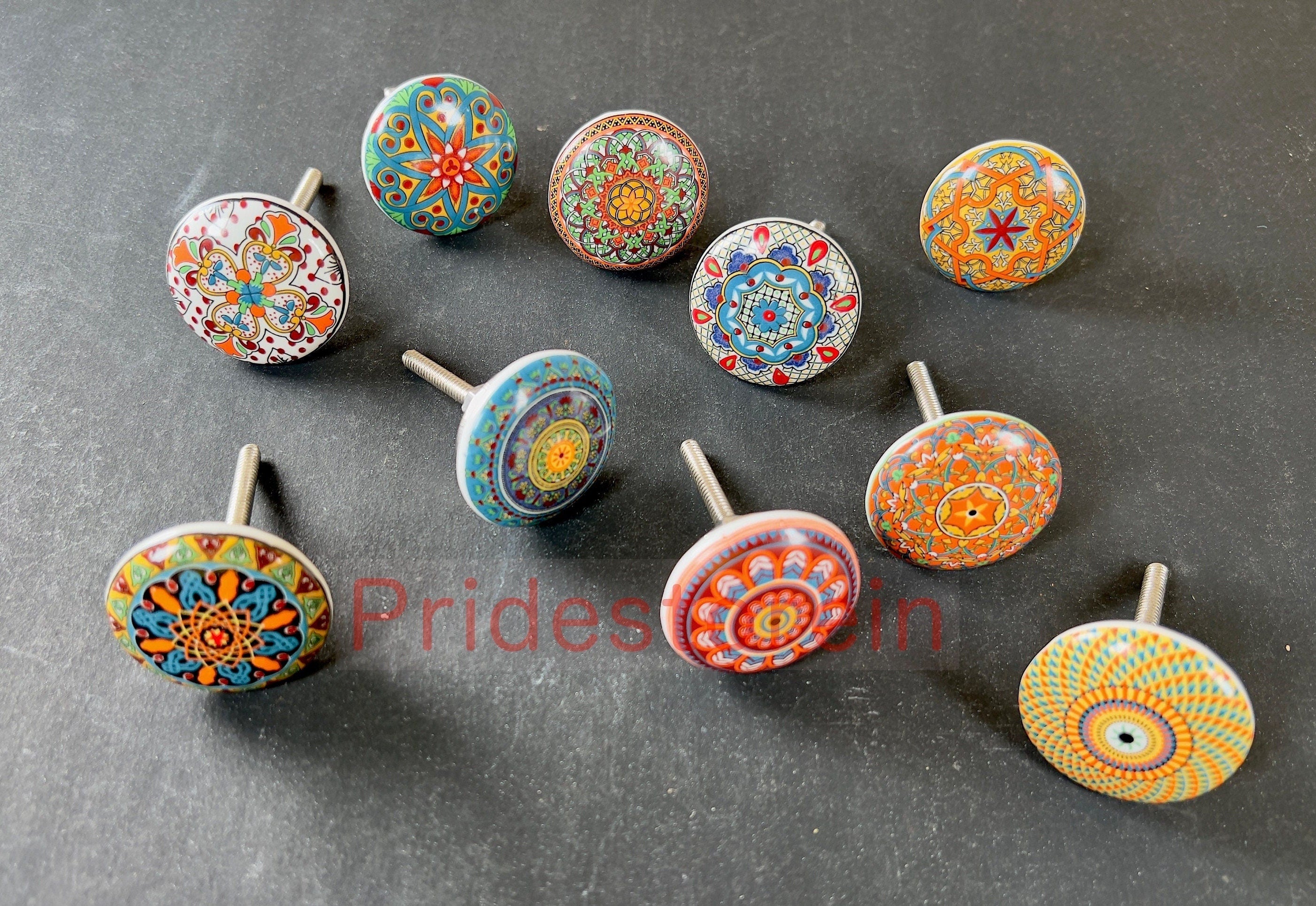 Mandala Ceramic Cabinet Knobs - Set of 10