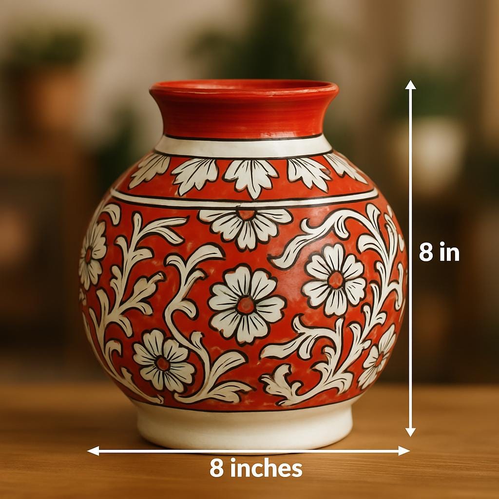 Red Floral Ceramic Vase 8"