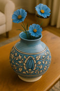 Blue Floral Ceramic Vase  Handmade Pottery for Boho Home Decor