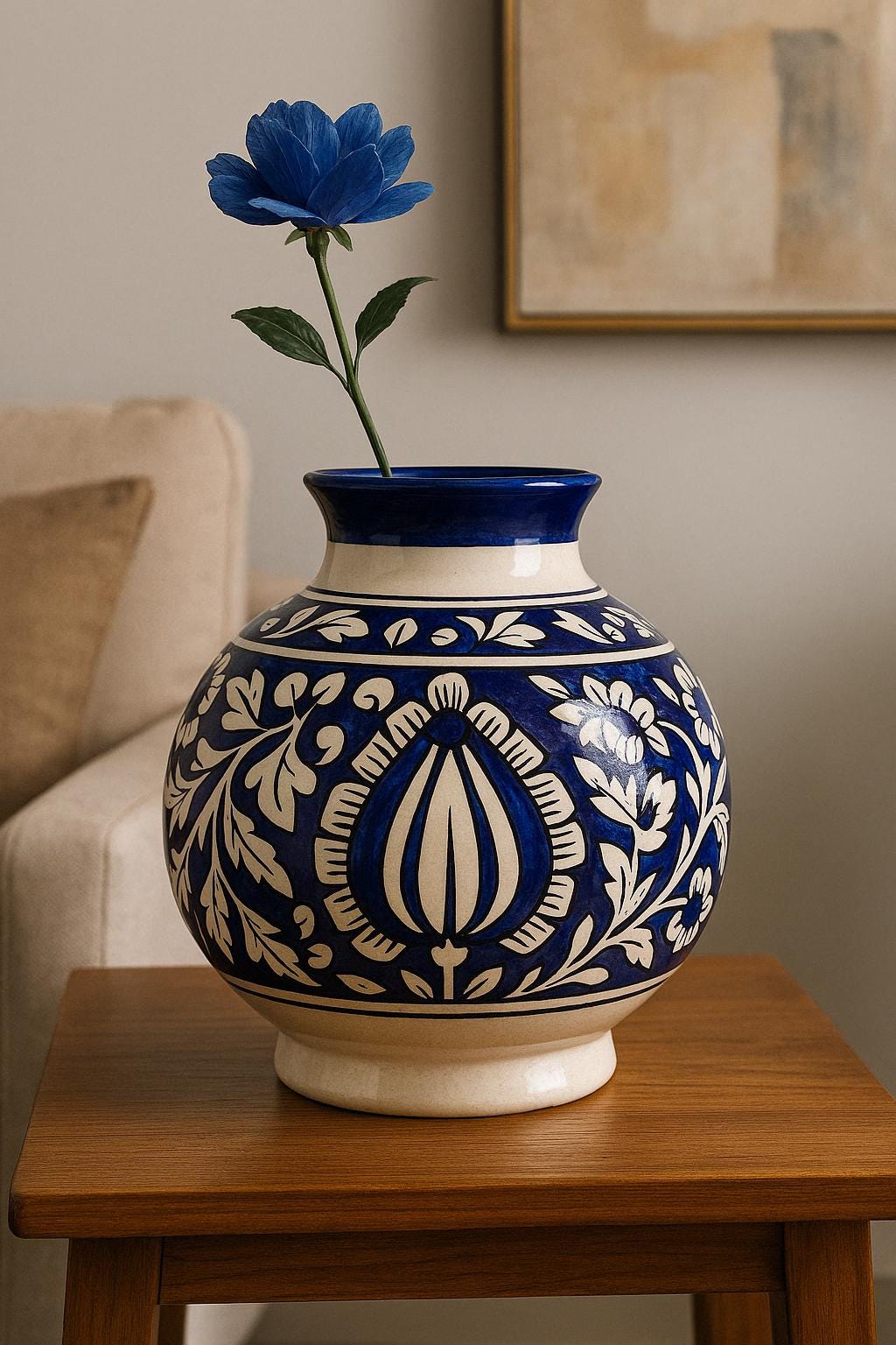 Blue white Floral Ceramic Vase  Handmade Pottery for Boho Home Decor