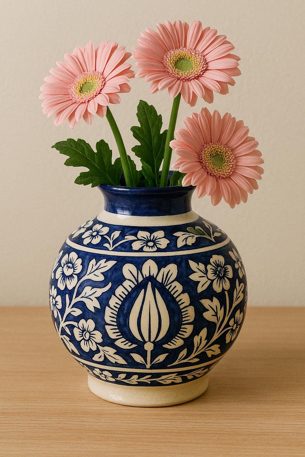 Blue white Floral Ceramic Vase  Handmade Pottery for Boho Home Decor