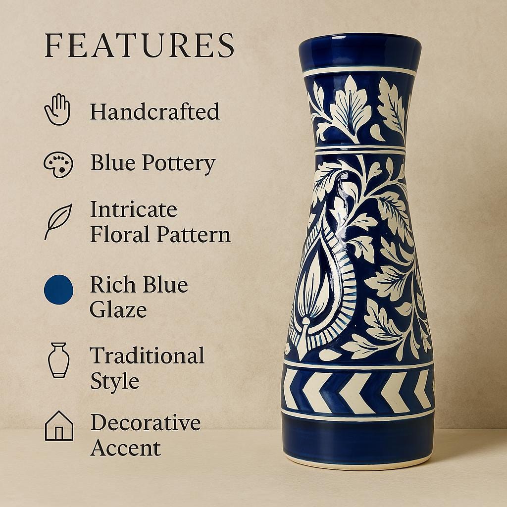 Ceramic Flower Vase - Hand Painted Design