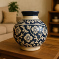 Blue flower 8 inch Ceramic Vase  Handmade Pottery for Home Decor