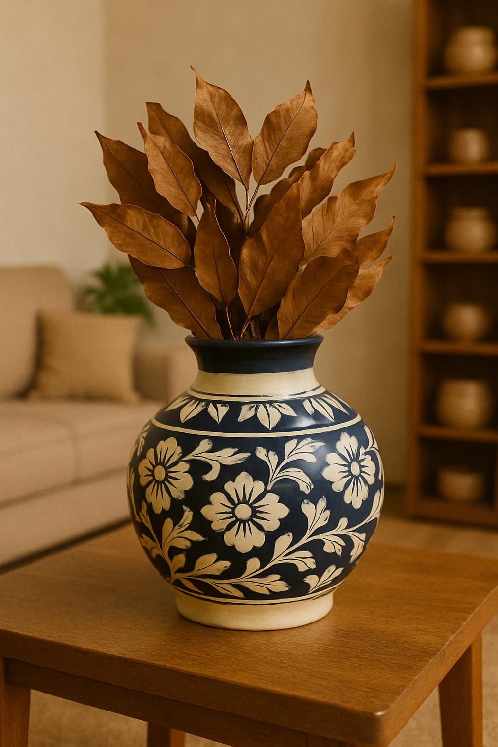 Blue flower 8 inch Ceramic Vase  Handmade Pottery for Home Decor