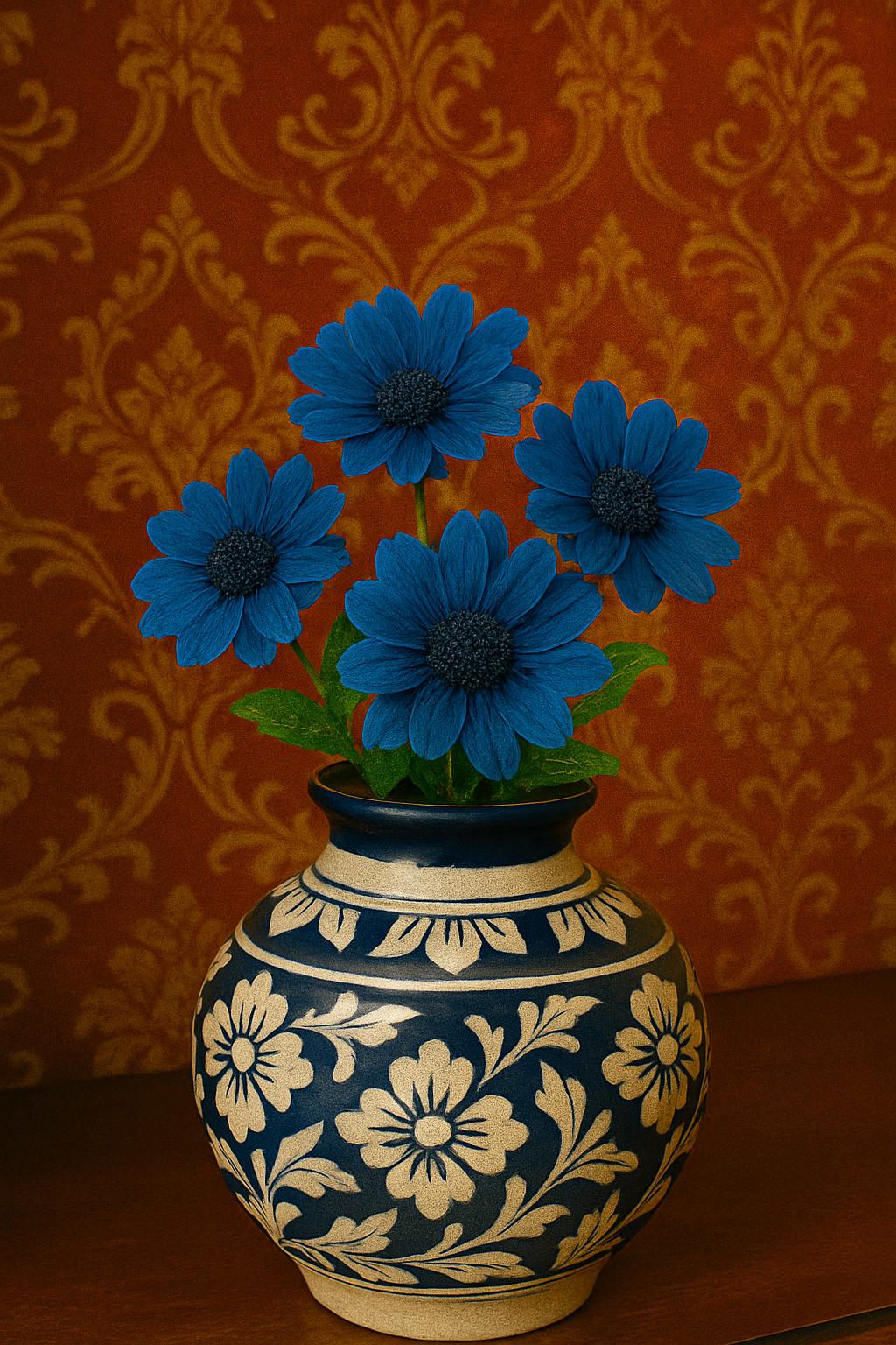 Blue flower 8 inch Ceramic Vase  Handmade Pottery for Home Decor