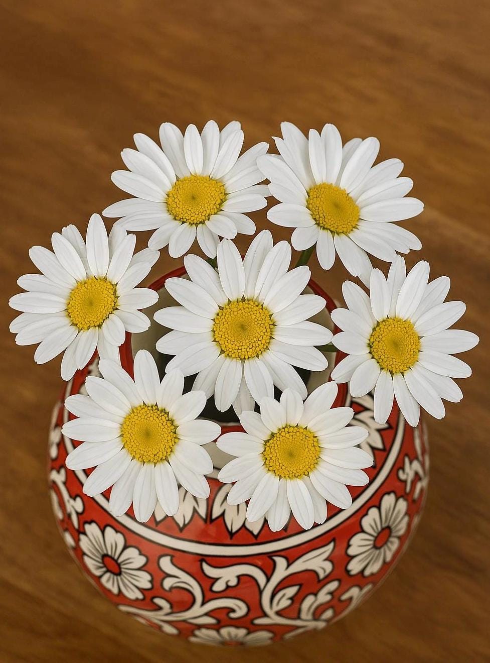 Hand-Painted Red Floral Ceramic Vase  8 Inch Boho Decor