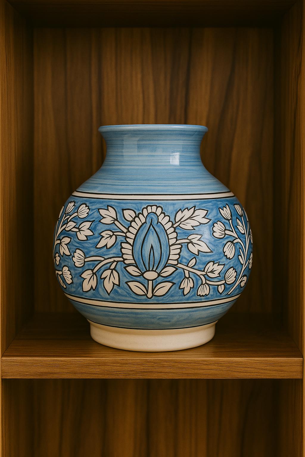 Blue Floral Ceramic Vase  Handmade Pottery for Boho Home Decor