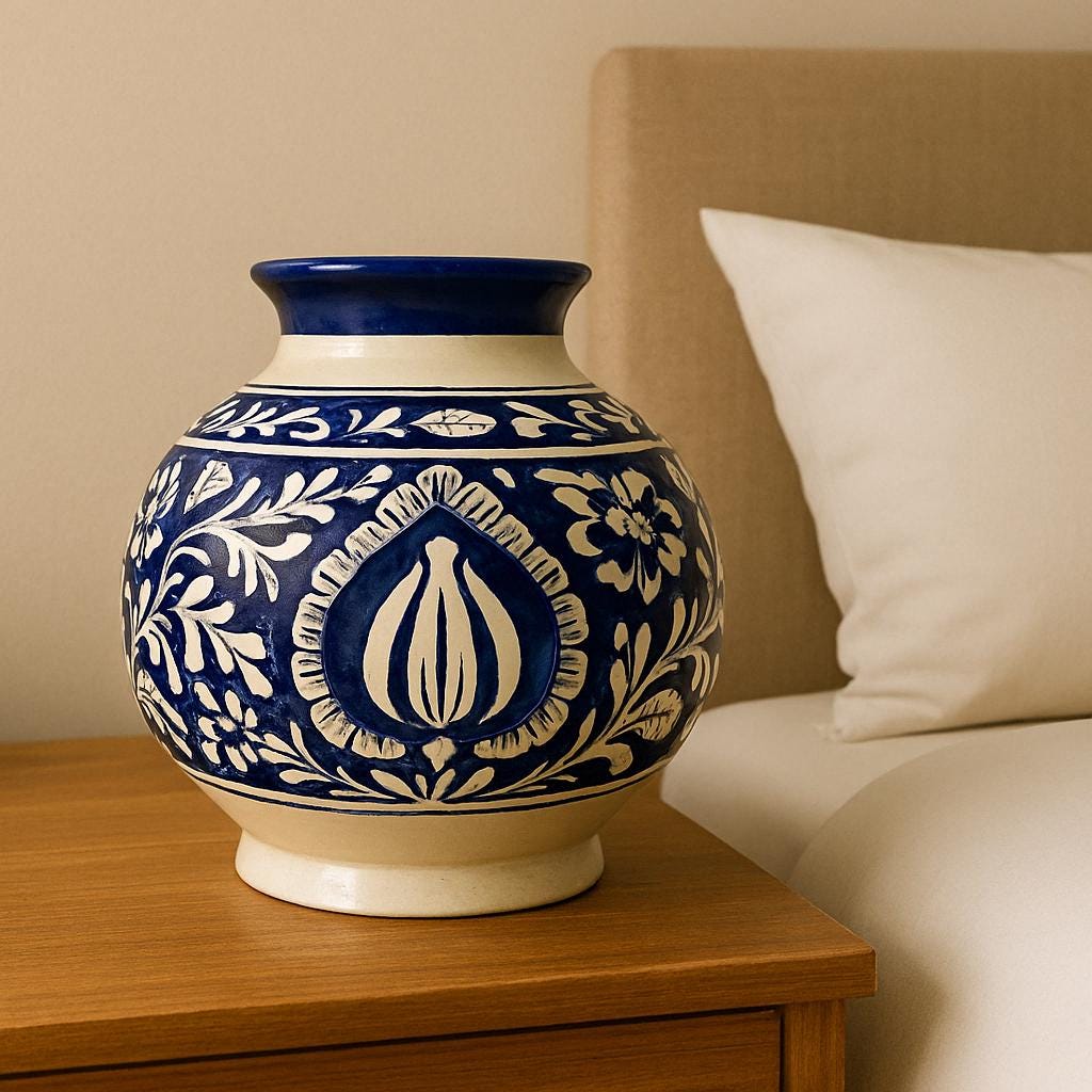 Blue white Floral Ceramic Vase  Handmade Pottery for Boho Home Decor