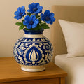 Blue white Floral Ceramic Vase  Handmade Pottery for Boho Home Decor