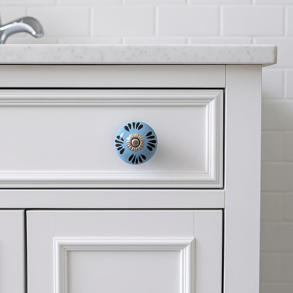Blue Leaf Ceramic Drawer Knobs