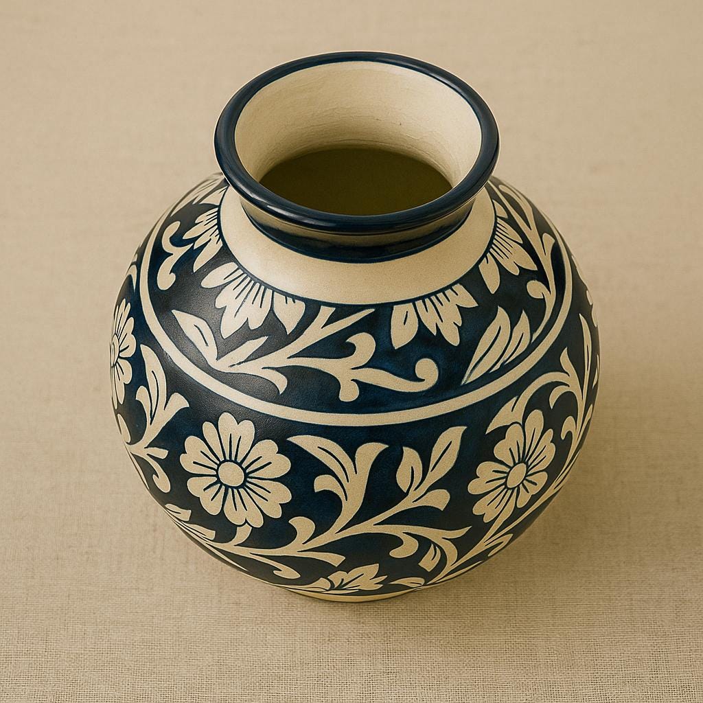 Blue flower 8 inch Ceramic Vase  Handmade Pottery for Home Decor