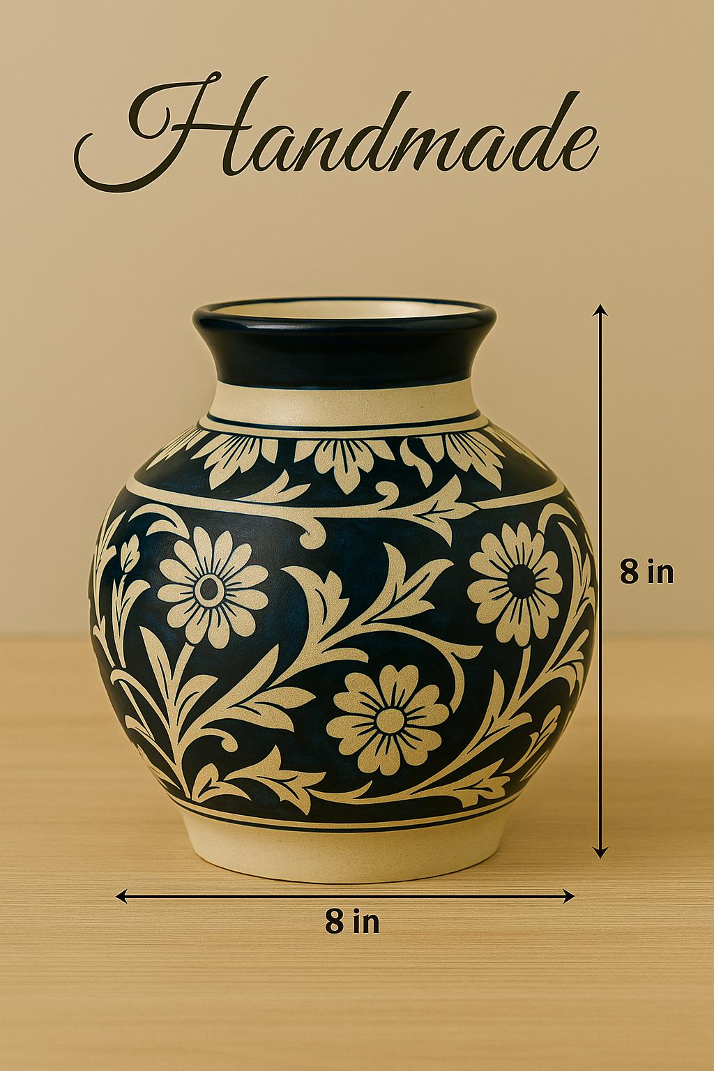 Blue flower 8 inch Ceramic Vase  Handmade Pottery for Home Decor