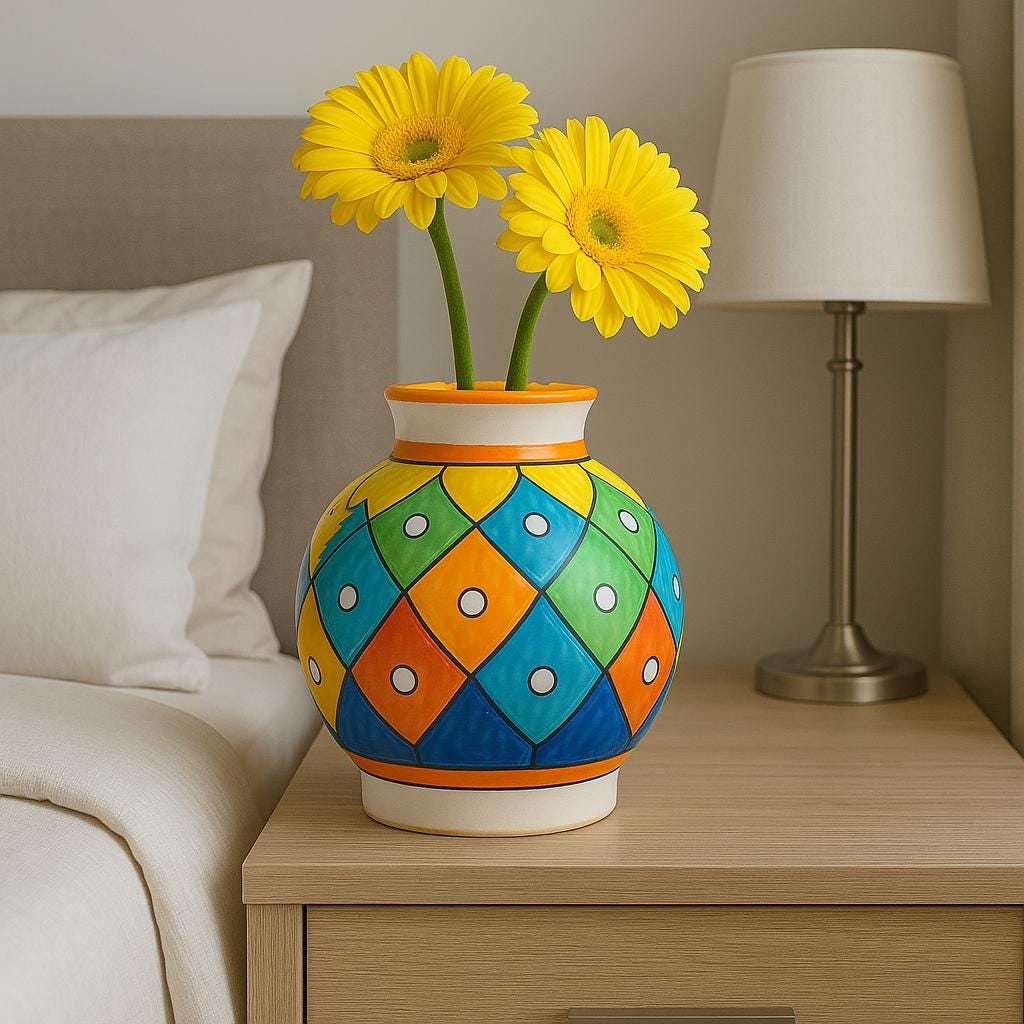 Handcrafted Ceramic Vase: 8 Inch Boho Floral Table Centerpiece