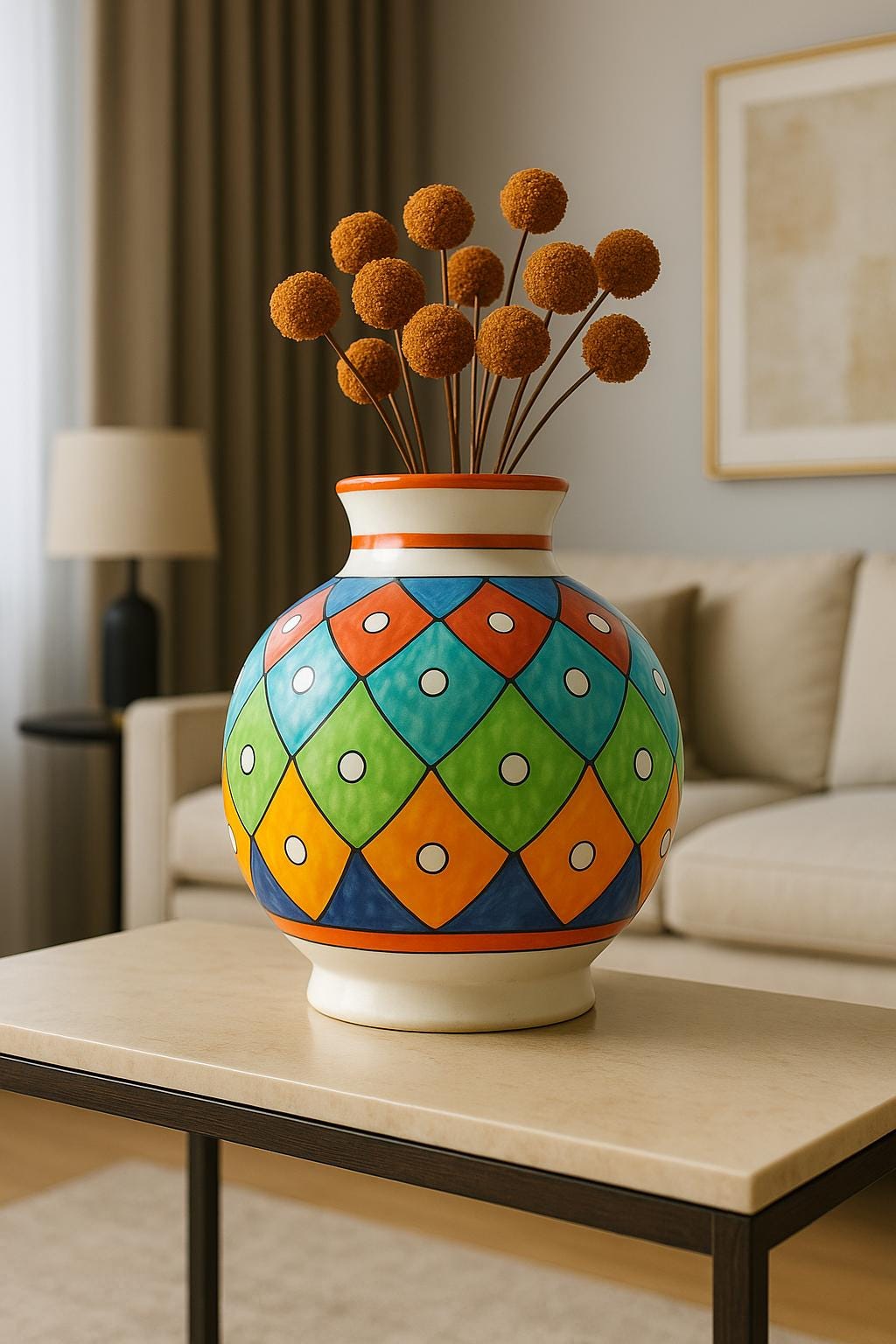 Handcrafted Ceramic Vase: 8 Inch Boho Floral Table Centerpiece