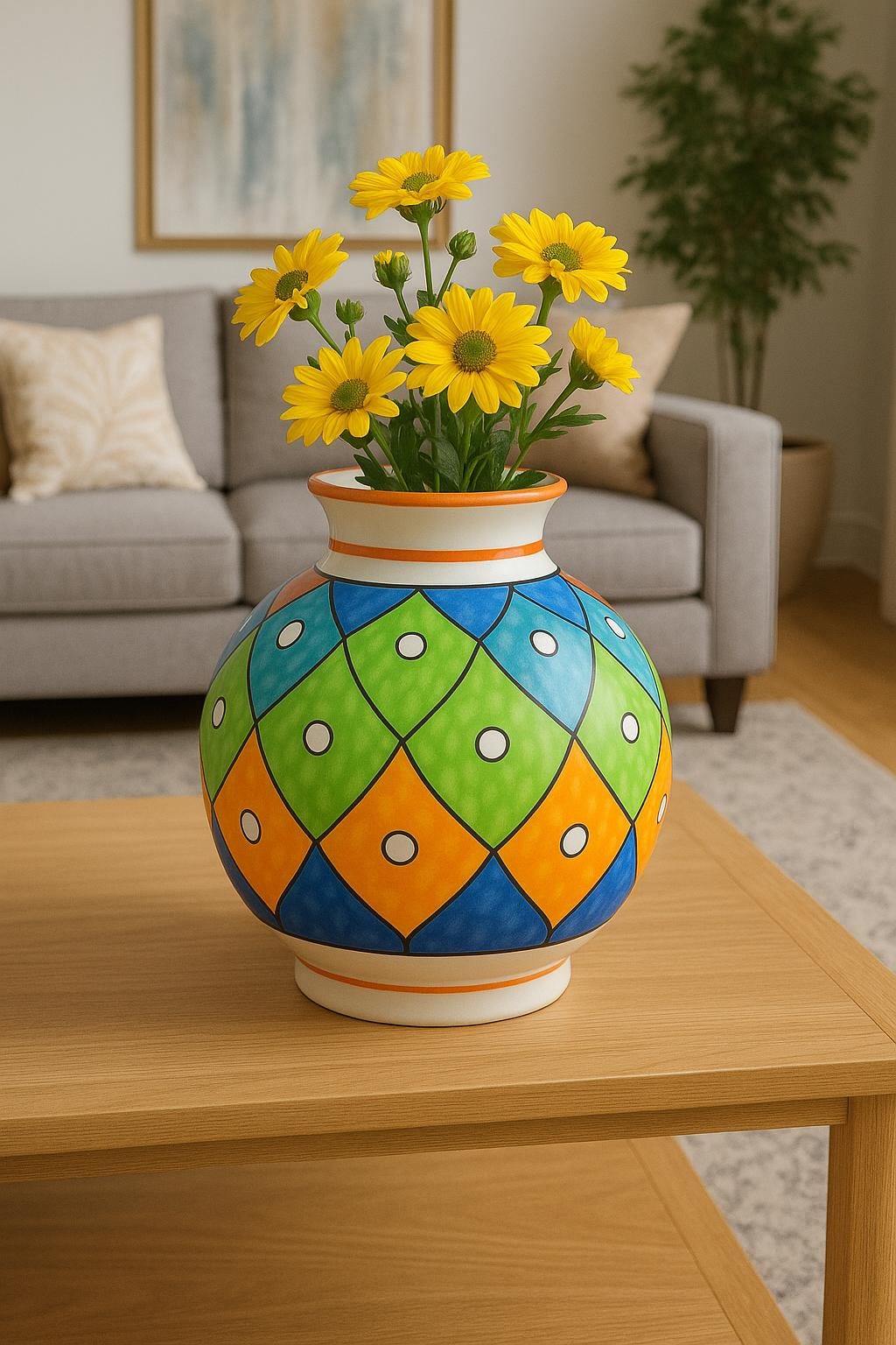 Handcrafted Ceramic Vase: 8 Inch Boho Floral Table Centerpiece