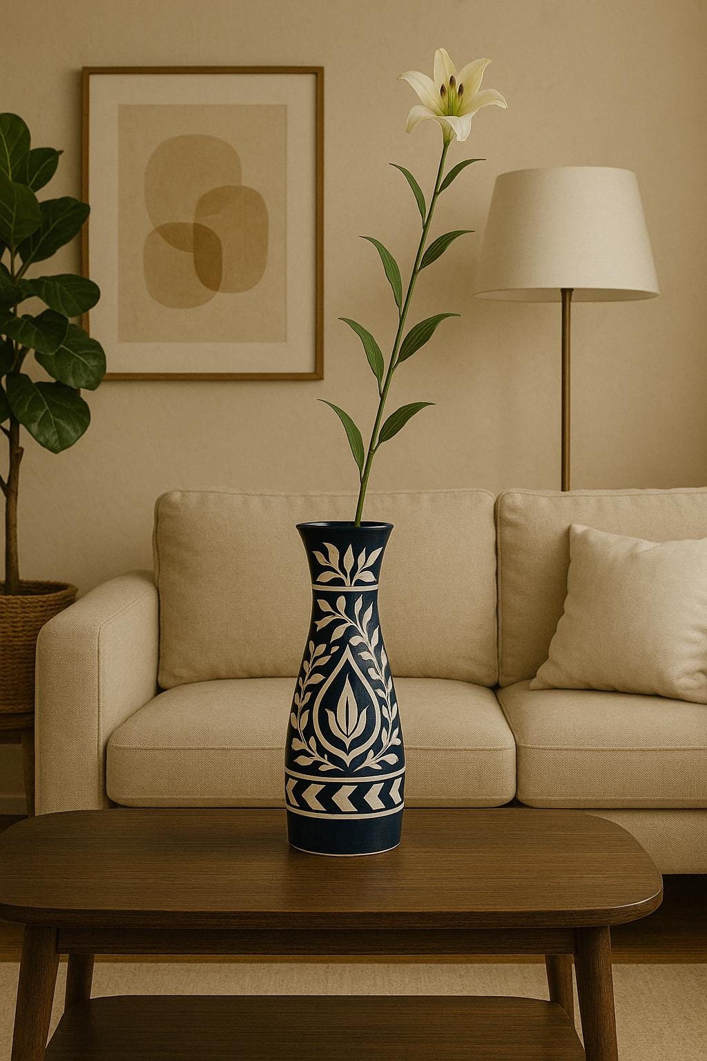 Handcrafted Floral Ceramic Vase  12 Inch Pottery, Boho Decor