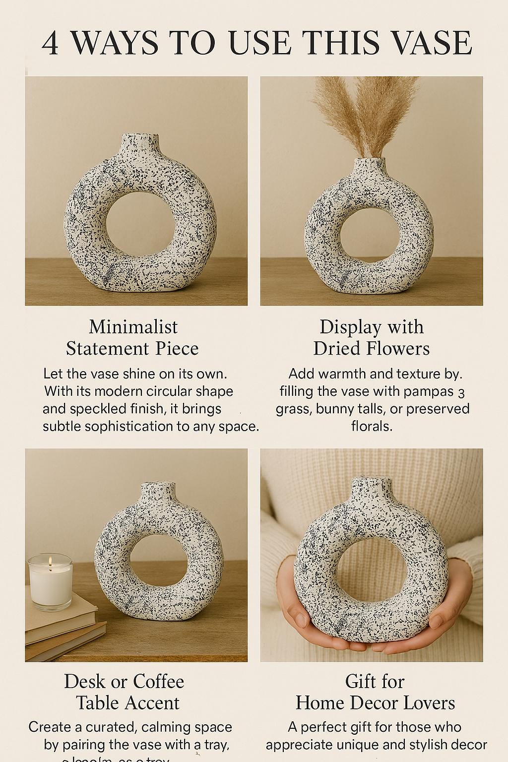 Handcrafted Ceramic Donut Vase  Boho Home Decor, 9 Inch