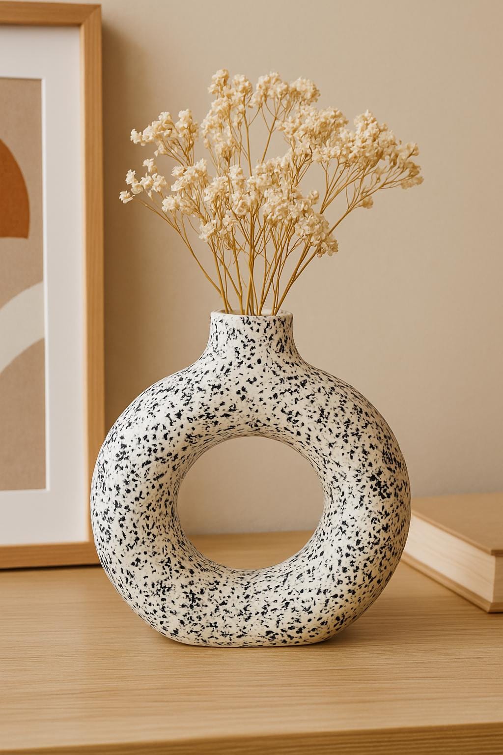 Handcrafted Ceramic Donut Vase  Boho Home Decor, 9 Inch