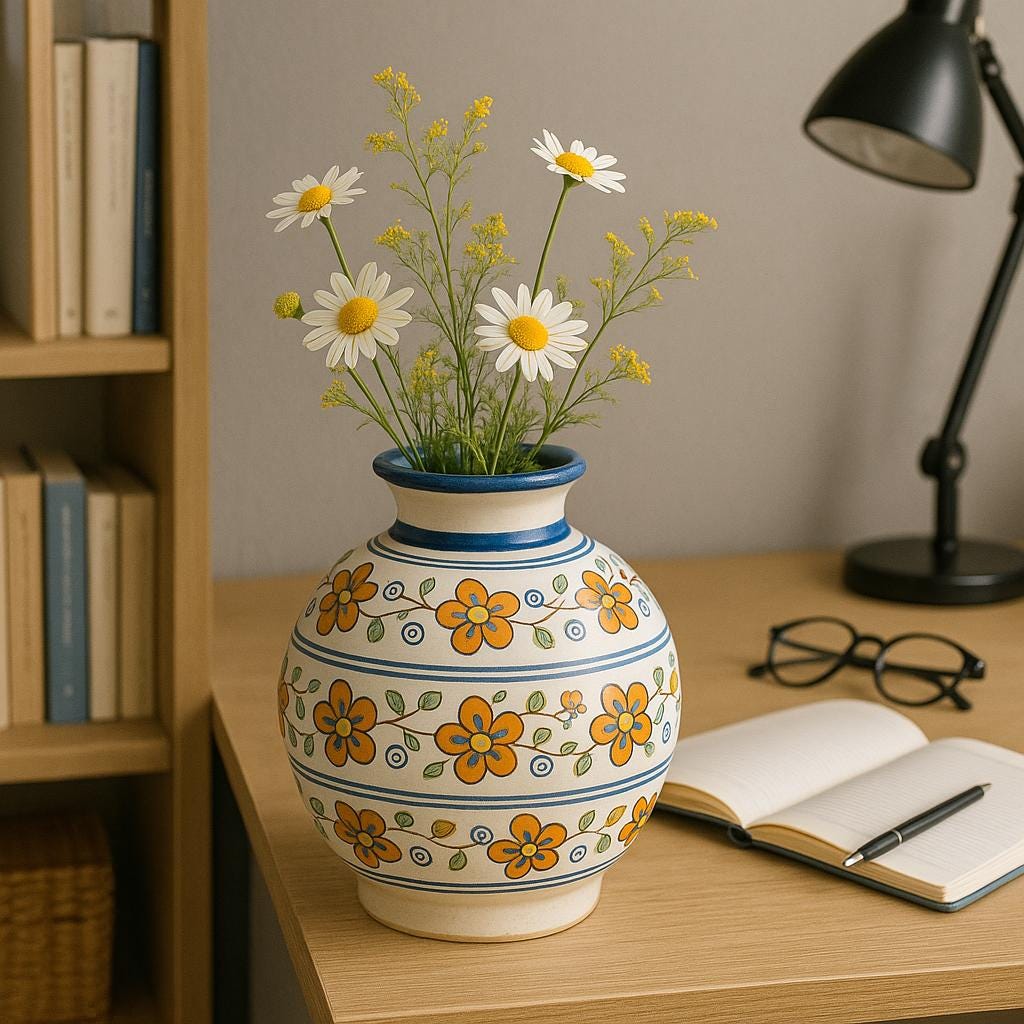 Handcrafted Orange Floral Vase