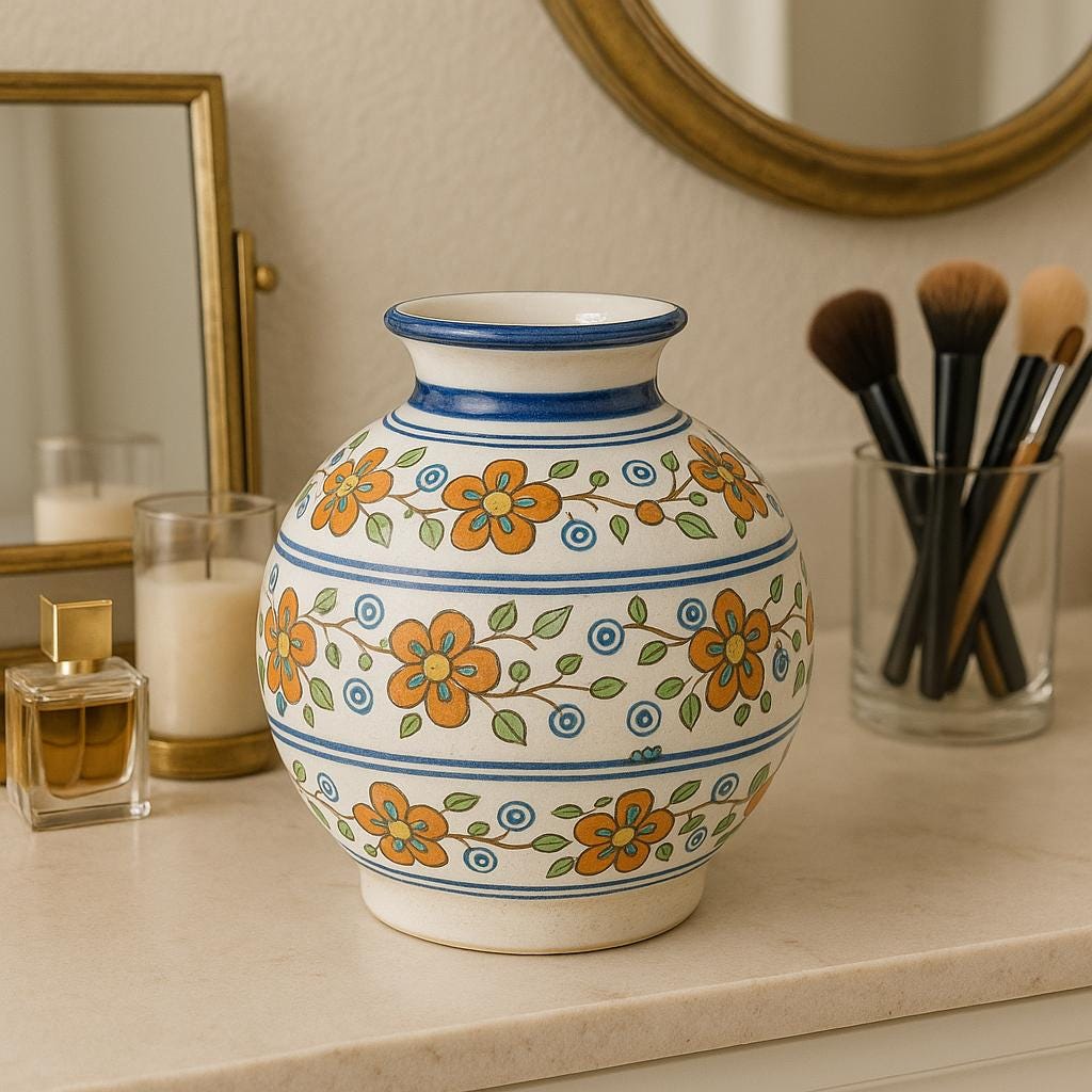 Handcrafted Orange Floral Vase