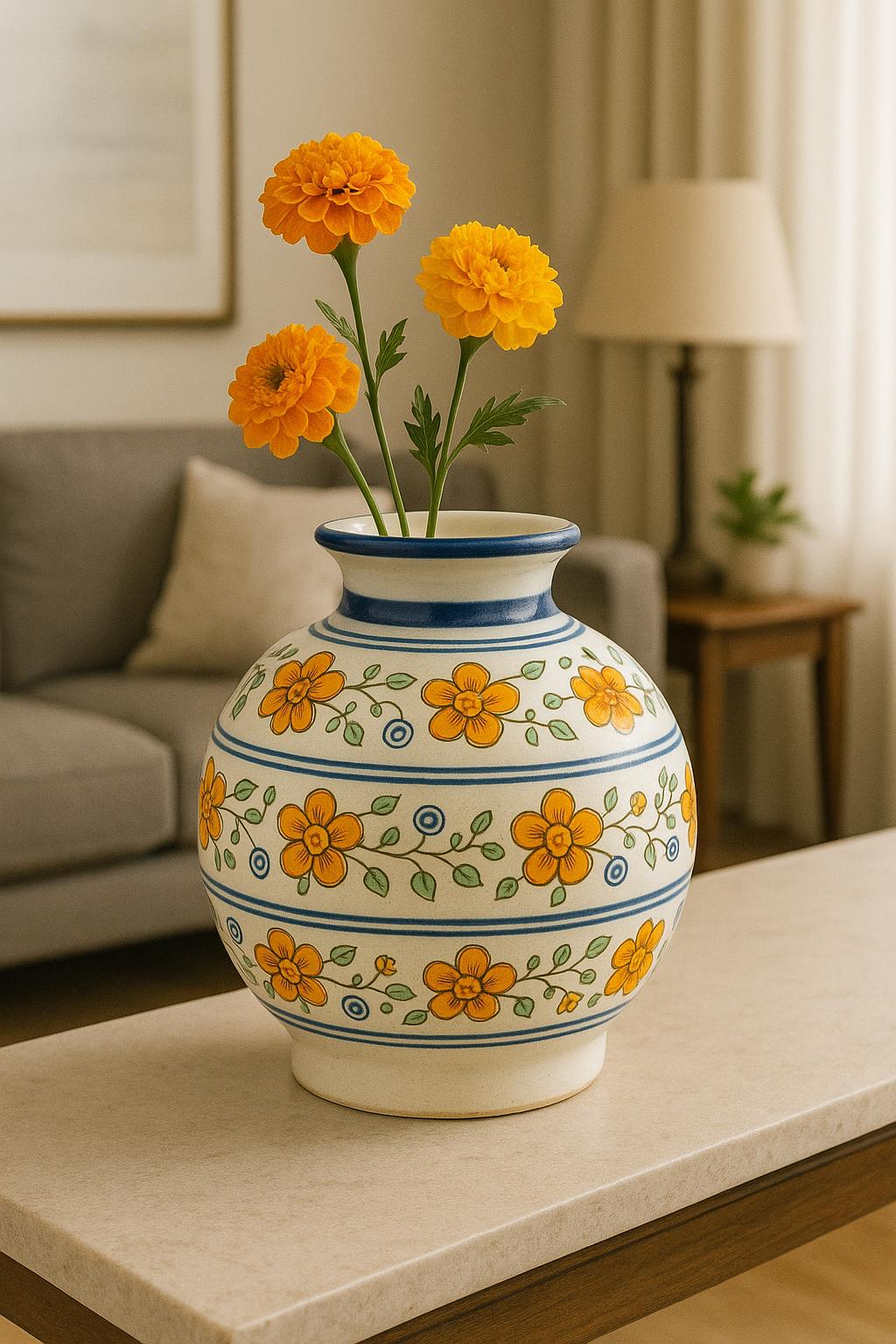 Handcrafted Orange Floral Vase