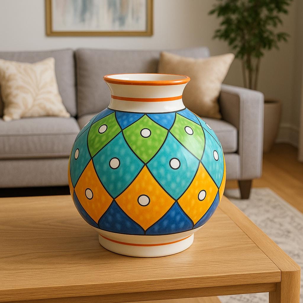 Handcrafted Ceramic Vase: 8 Inch Boho Floral Table Centerpiece