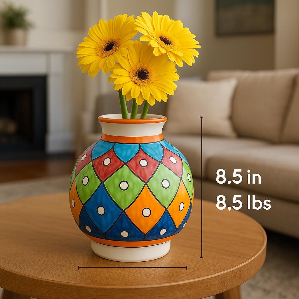 Handcrafted Ceramic Vase: 8 Inch  Table Centerpiece