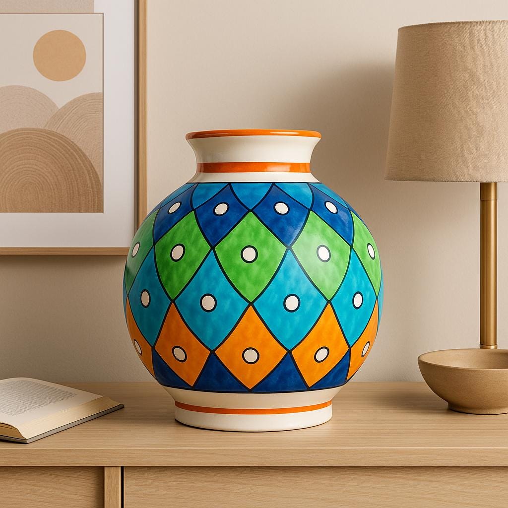 Handcrafted Ceramic Vase: 8 Inch Boho Floral Table Centerpiece