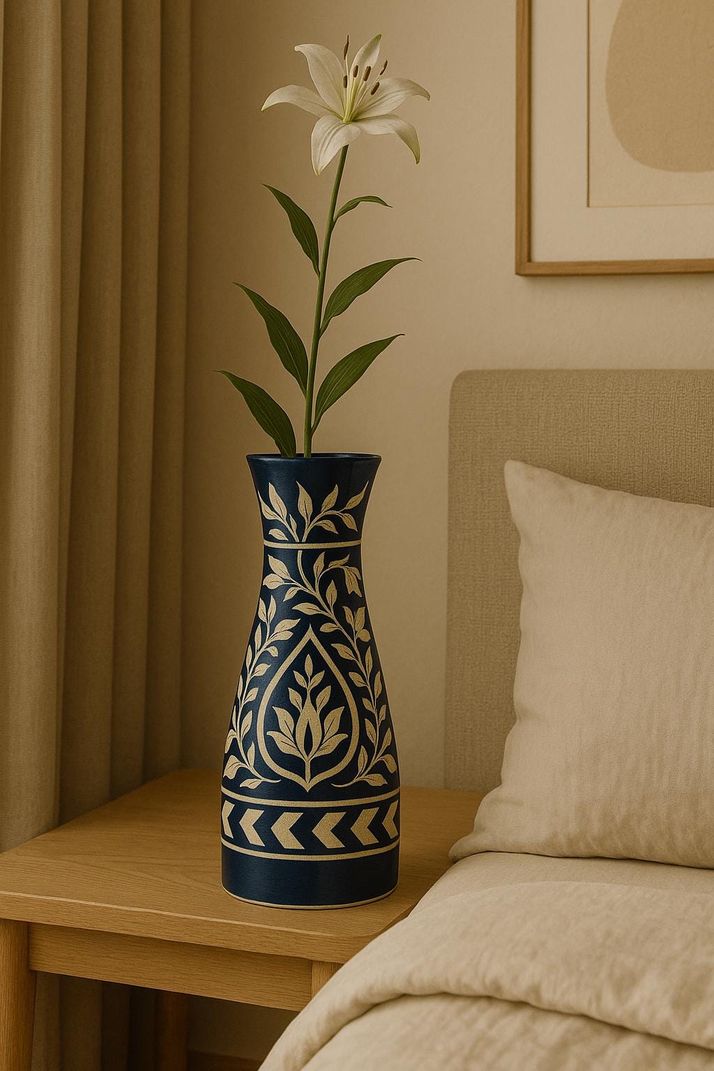 Handcrafted Floral Ceramic Vase  12 Inch Pottery, Boho Decor