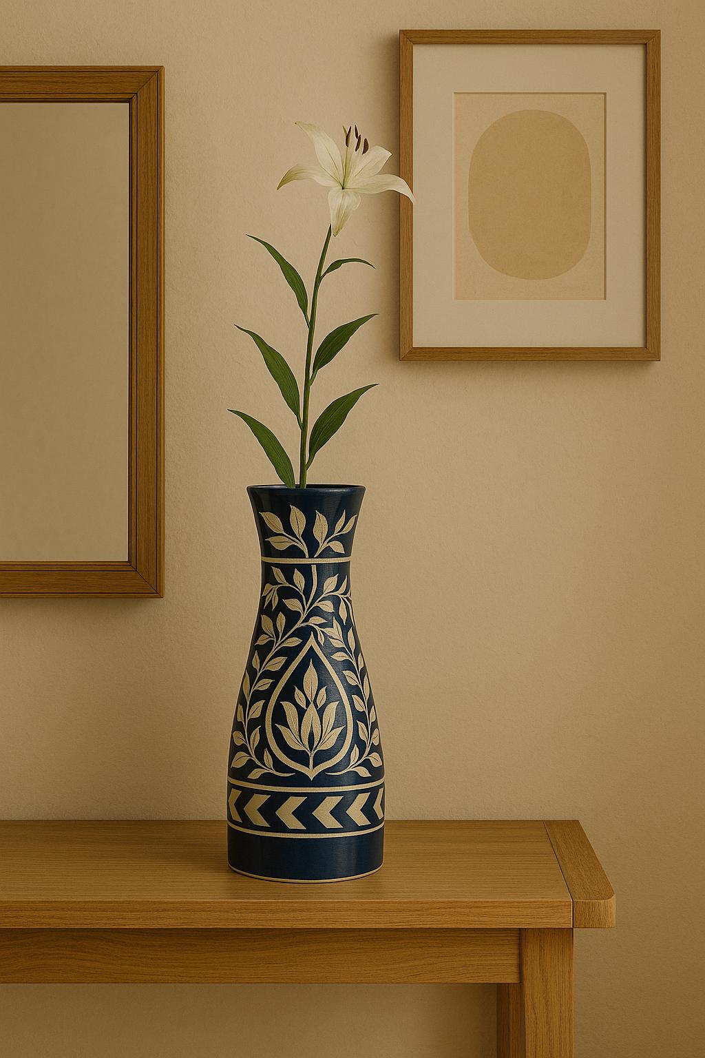 Handcrafted Floral Ceramic Vase  12 Inch Pottery, Boho Decor