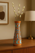 Orange Ceramic Vase 12" - Floral Leaf Design