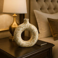 White & Gold Ceramic Donut Vase | Baroque Floral Accent