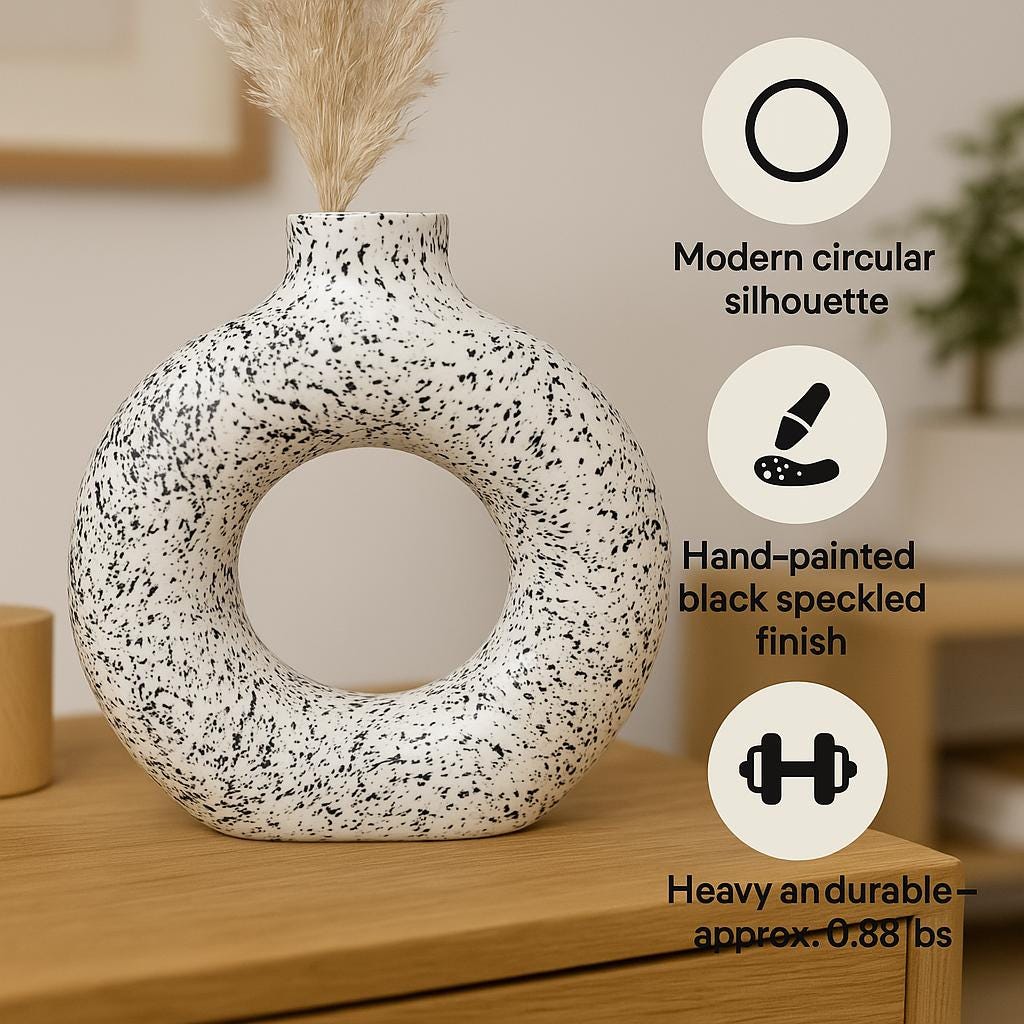 Handcrafted Ceramic Donut Vase  Boho Home Decor, 9 Inch