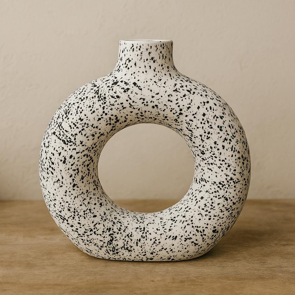 Handcrafted Ceramic Donut Vase  Boho Home Decor, 9 Inch