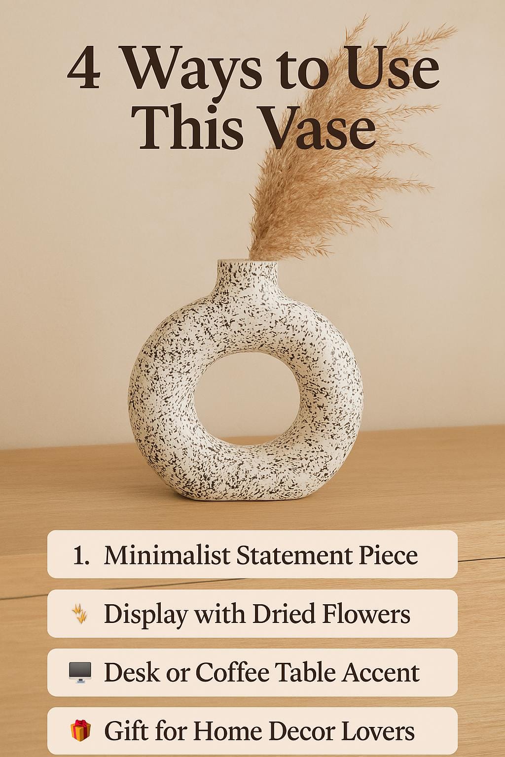 Handcrafted Ceramic Donut Vase  Boho Home Decor, 9 Inch